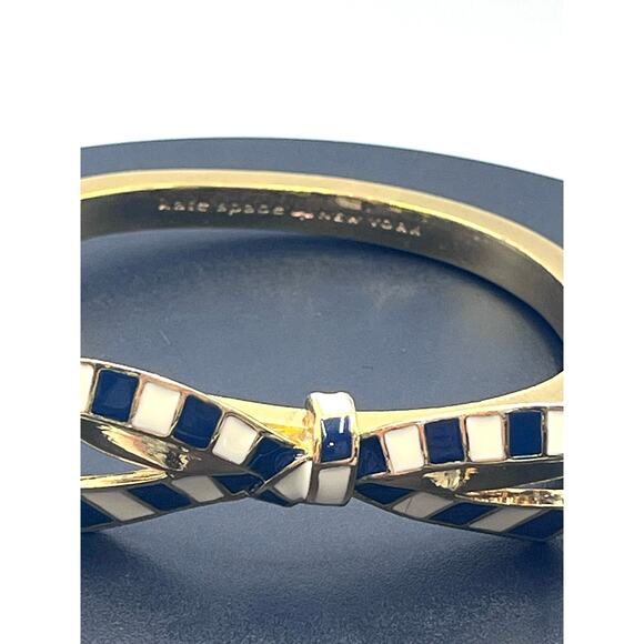 Kate Spade New York Blue White Striped Ribbon Bow Nautical Bangle Bracelet - Picture 3 of 8